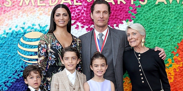Attending the Texas Medal Of Arts Awards at the Long Center for the Performing Arts on Feb. 27, 2019, in Austin, Texas, are, from left, Livingston Alves McConaughey, Camila Alves, Levi Alves McConaughey, Matthew McConaughey, Vida Alves McConaughey and Kay McConaughey. 