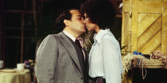Danny DeVito and Rhea Perlman on the set of "Taxi."