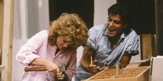 Lisa Whelchel with George Clooney on the set of "The facts of life."