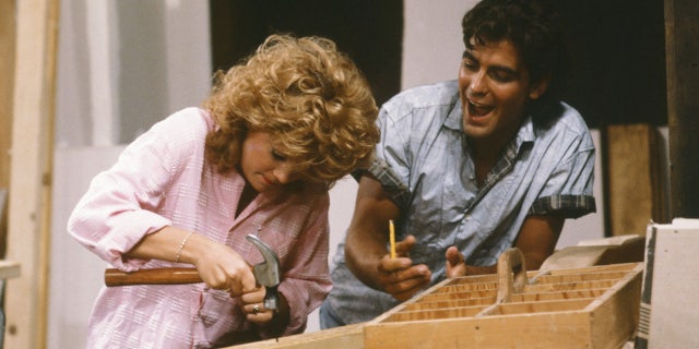 Lisa Whelchel with George Clooney on the set of "The Facts of Life."