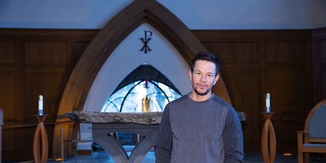 HELENA, MONTANA - APRIL 04: Mark Wahlberg visits All Saints Chapel at Carroll College on behalf of the film FATHER STU on April 04, 2022 in Helena, Montana. (Photo by Mat Hayward/Getty Images for Sony Pictures)