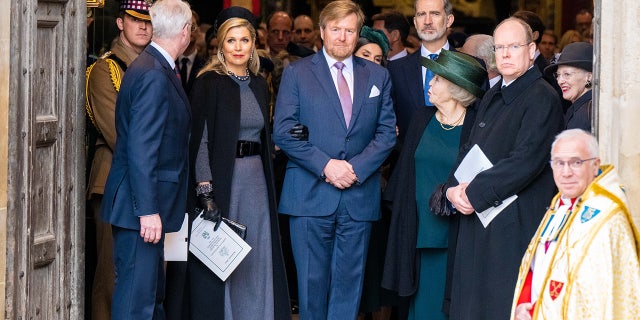Prince Albert of Monaco, right, was among the European royals attending the memorial service for the Duke of Edinburgh at Westminster Abbey on March 29, 2022, in London.