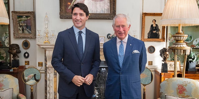 Prince Charles (right) with Justin Trudeau, Prime Minister of Canada (left) at Clarence House on Dec. 3, 2019 in London, England.