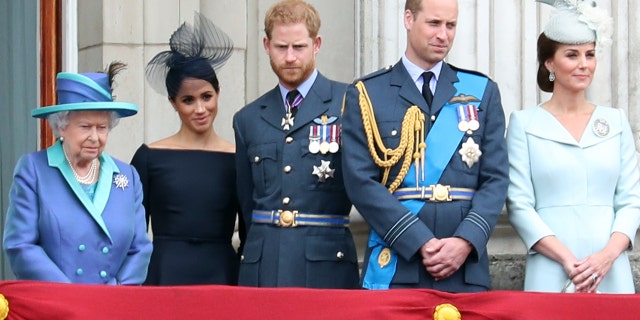 Queen Elizabeth II, Meghan, Prince Harry, Prince William and Catherine, circa 2018.