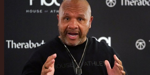 Former Cleveland Browns head coach Hue Jackson speaks during the first day of the House of Athlete Scouting Combine in Plantation, Florida, March 3, 2021.
