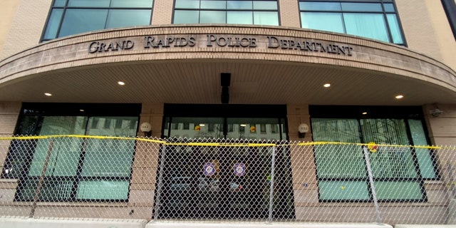 Grand Rapids Police Department seen barricaded on Thursday, April 14