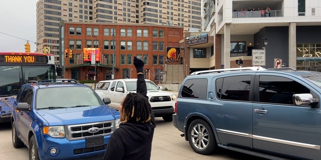 Protesters at times blocked traffic as they marched through downtown Grand Rapids, Michigan