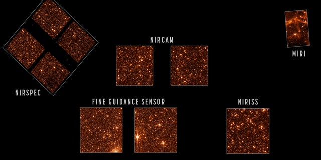 Engineering images of sharply focused stars in the field of view of each instrument demonstrate that the telescope is fully aligned and in focus. 