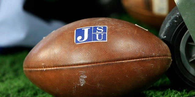 A Wilson football with the JSU logo prior to the college football Cricket Celebration Bowl game between the South Carolina State Bulldogs and the Jackson State Tigers on December 18, 2021 at the Mercedes-Benz Stadium in Atlanta, Georgia.