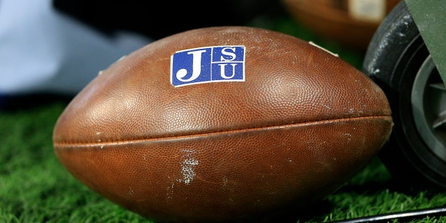 A Wilson football with the JSU logo prior to the college football Cricket Celebration Bowl game between the South Carolina State Bulldogs and the Jackson State Tigers on December 18, 2021 at the Mercedes-Benz Stadium in Atlanta, Georgia.