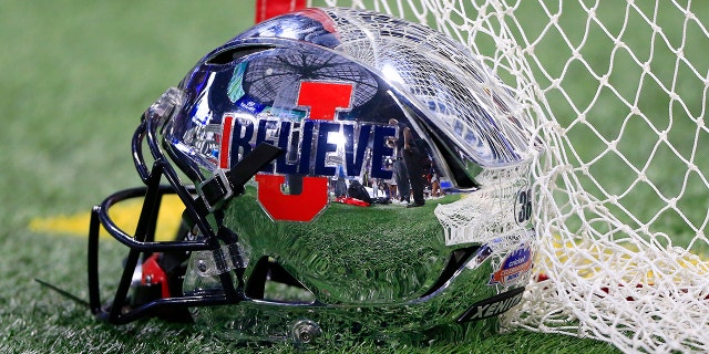 A JSU helmet on the sidelines during the college football Cricket Celebration Bowl game between the South Carolina State Bulldogs and the Jackson State Tigers on December 18, 2021 at the Mercedes-Benz Stadium in Atlanta, Georgia.