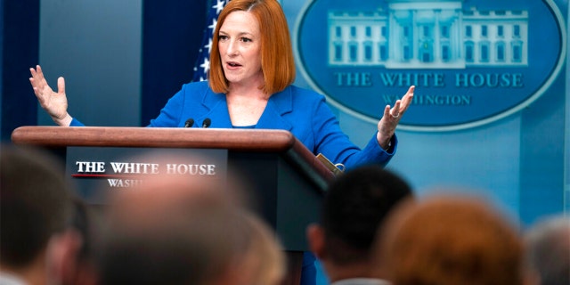 White House press secretary Jen Psaki speaks during a press briefing at the White House April 20, 2022, in Washington.