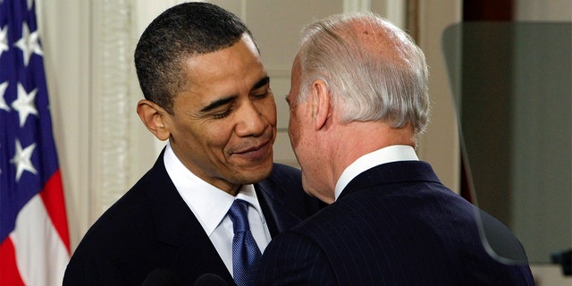 President Barack Obama and Vice President Joe Biden during the healthcare bill ceremony in the East Room of the White House, March 23, 2010.