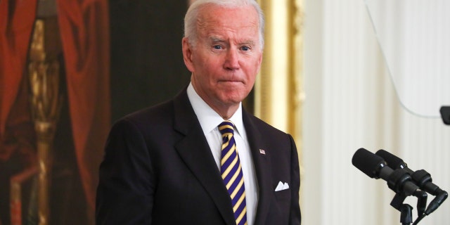 President Biden delivers remarks during an event for the 2022 National and State Teachers of the Year in the White House on April 27, 2022, in Washington, D.C. (Photo by Yasin Ozturk/Anadolu Agency via Getty Images)