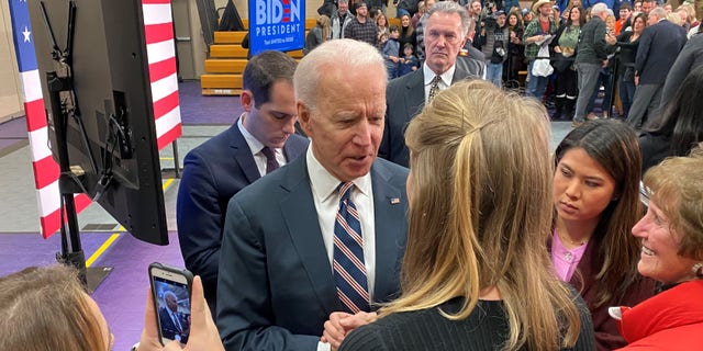 Then-former Vice President Joe Biden campaigns in Waukee, Iowa on Jan. 30, 2020, ahead of the Iowa caucuses.