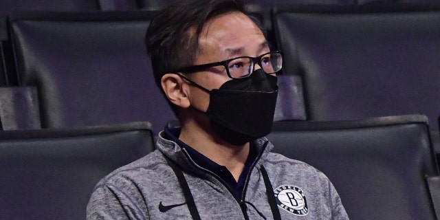 Joe Tsai watches the Brooklyn Nets-LA Clippers game on Feb. 21, 2021, at the Staples Center in Los Angeles, California.