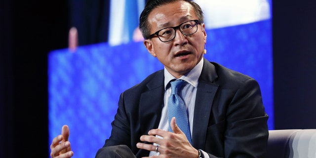 Joe Tsai speaks during the Milken Institute Global Conference in Beverly Hills, California, on April 29, 2019.