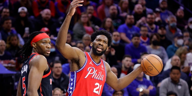 Joel Embiid of the 76ers was 12-for-14 from the foul line against the Toronto Raptors on April 18, 2022, in Philadelphia.