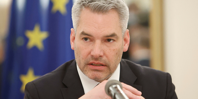 Russia welcomes first head of state to Moscow since Ukraine invasion began 2 Austrian Chancellor Karl Nehammer speaks during a news conference after talks with Russian President Vladimir Putin in Moscow, Russia, on Monday.
