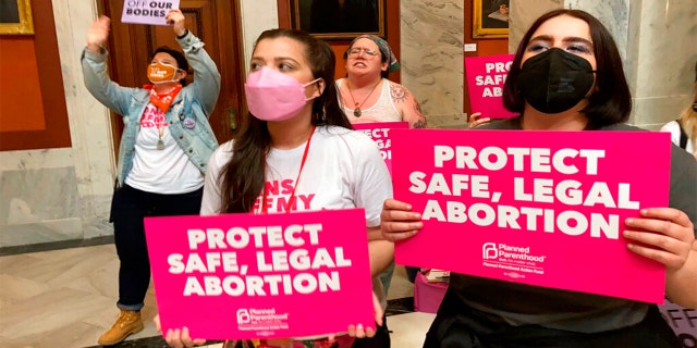 Abortion-rights supporters promoting their position at the Kentucky Capitol. 