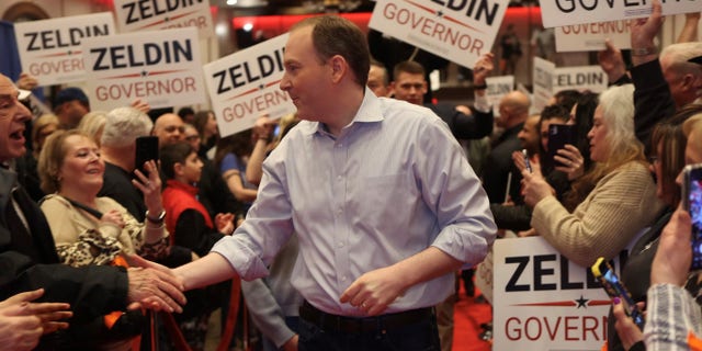 Republican Rep. Lee Zeldin, the front-runner for the GO gubernatorial nomination in New York, campaigns in Nassau County, N.Y. on  Feb. 27, 2022, a couple of days ahead of the state GOP convention.