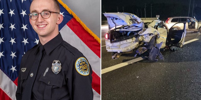 Officer Kristopher Sharpe suffered non-life threatening head and neck injuries when a silver Volvo SUV smashed into the back of his marked patrol car while he was assisting at the scene of a highway wreck, authorities said Sunday.
