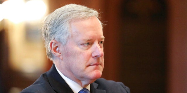 Former White House Chief of Staff Mark Meadows listens during an announcement of the creation of a new South Carolina Freedom Caucus based on a similar national group during a press conference on April 20, 2022, in Columbia, SC 