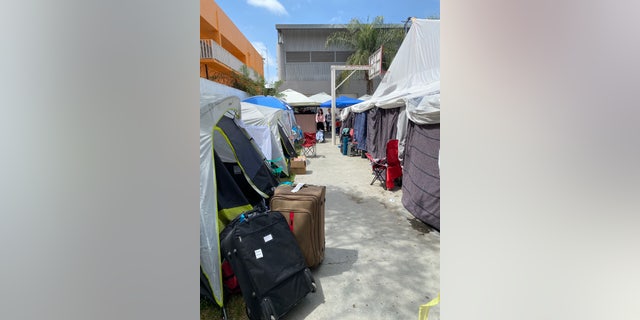 Volunteers set up a makeshift camp along the southwest border in Tijuana, Mexico, for Ukrainian refugees who are attempting to cross into the U.S. (Alona Bastys)