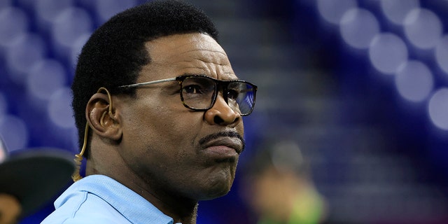 NFL Network's Michael Irvin looks on during the NFL Combine at Lucas Oil Stadium on March 3, 2022 in Indianapolis, Indiana.