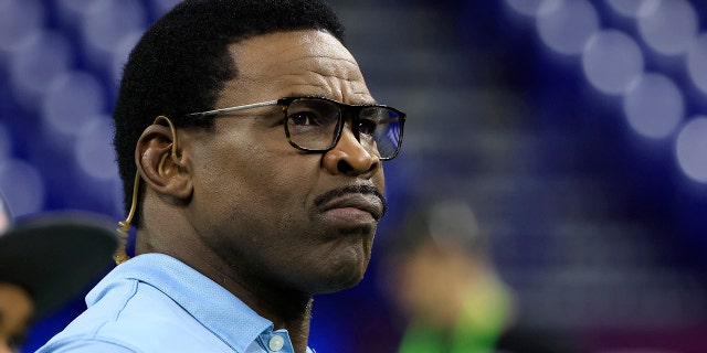 NFL Network's Michael Irvin looks on during the NFL Combine at Lucas Oil Stadium on March 3, 2022 in Indianapolis, Indiana.