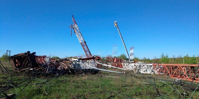 A view of destroyed radio antennas following the blasts, near Maiac, Moldova on Tuesday.