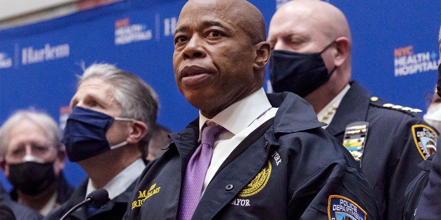 FILE — New York Mayor Eric Adams speaks during the press conference at Harlem Hospital after the shooting of a New York City Police Department officer, in Harlem, Friday, Jan. 21, 2022, in New York. (AP Photo/Yuki Iwamura File)