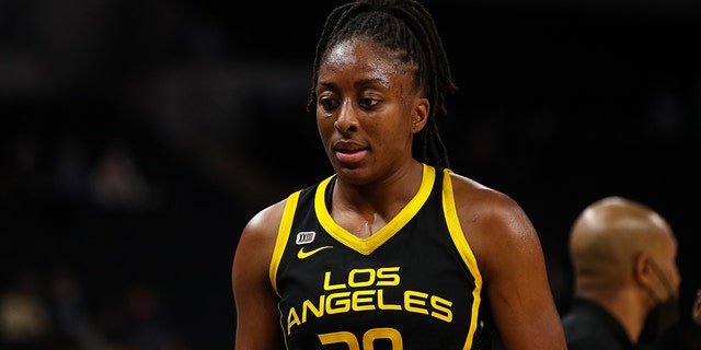 Los Angeles Sparks' Nneka Ogwumike during a game against the Minnesota Lynx at Target Center on September 2, 2021 in Minneapolis.