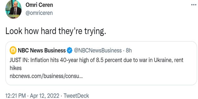 Omri Ceren tweeted "Look how hard they're trying."
