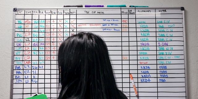 A patient care coordinator checks the day's schedule of abortions at Trust Women clinic in Oklahoma City, Oklahoma, on Dec. 6, 2021.