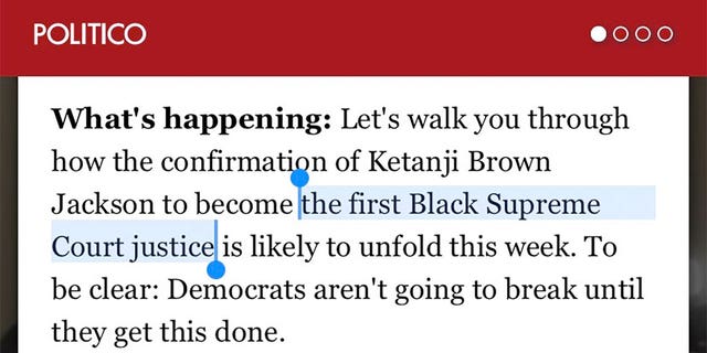 A Politico article claimed that Ketanji Brown Jackson would become the first Black Supreme Court justice.