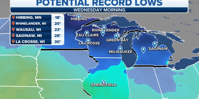 Potential record-low temperatures on Wednesday