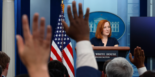 White House press secretary takes questions from reporters during an April 2022 briefing