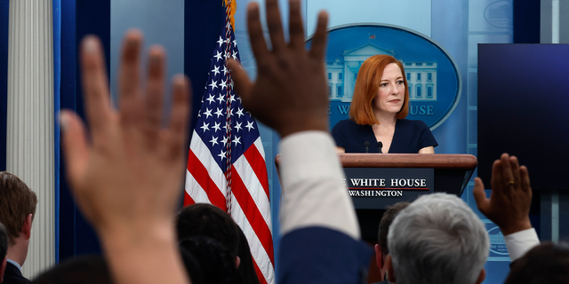 White House press secretary takes questions from reporters during an April 2022 briefing