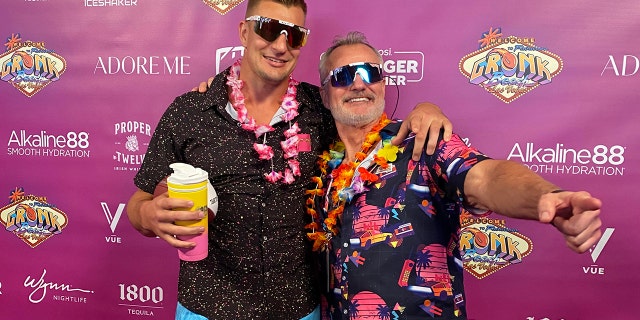 Rob Gronkowski and his father Gordie participate in the Gronk Beach party on April 29, 2022 in Las Vegas.