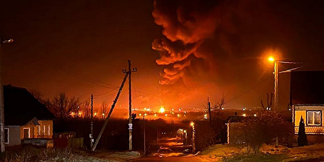 Russia's Emergencies Ministry said the massive fire at the depot in the city of Bryansk erupted overnight.