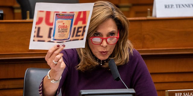 U.S. Rep Maria Elvira Salazar (R-FL) asks questions of Secretary of State Antony Blinken as he testifies before the House Committee on Foreign Affairs on The Biden Administration's Priorities for U.S. Foreign Policy on Capitol Hill in Washington, U.S., March 10, 2021. Ken Cedeno/Pool via REUTERS