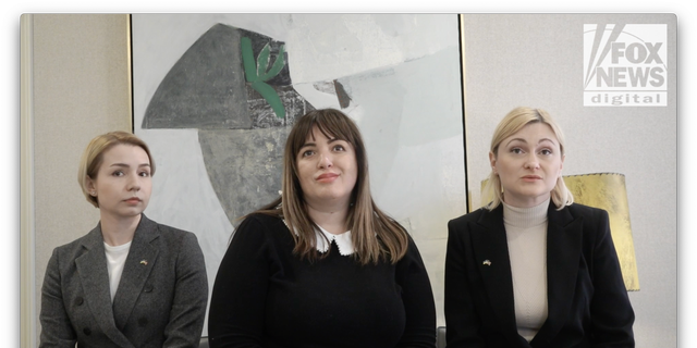 Ukrainian MPs from left to right: Anastasia Radina, Lesia Zaburanna, and Yevheniia Kravchuk.