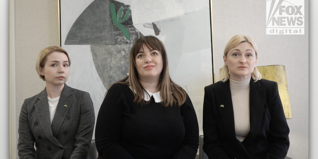 Ukrainian MPs from left to right: Anastasia Radina, Lesia Zaburanna, and Yevheniia Kravchuk.