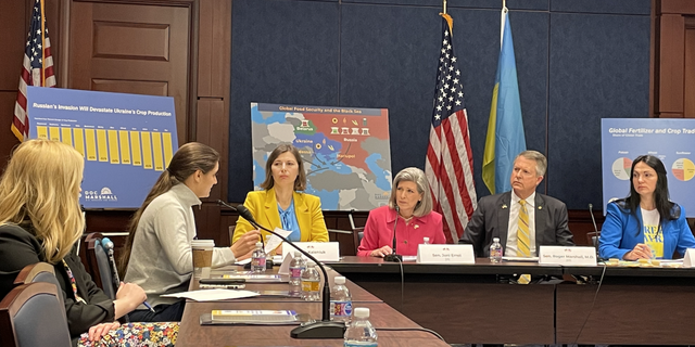 Sens. Joni Ernst and Roger Marshall are working with Ukrainian leaders to turn attention to the deteriorating global food security crisis. (Kelly Laco/Fox News Digital)