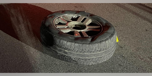 Jared Bridegan was gunning down Feb. 16 in Jacksonville Beach, Florida, after he encountered this tire in the road.