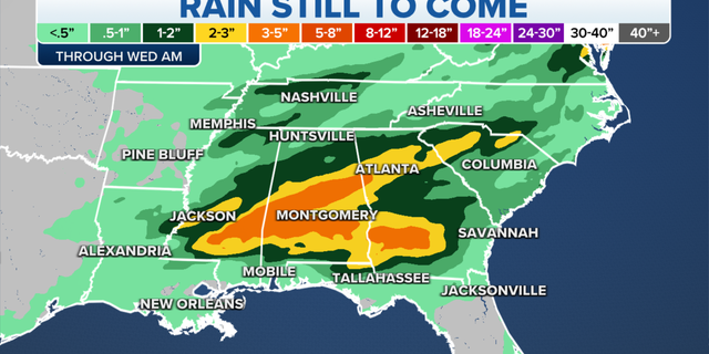 Rain still to come in the Southeast