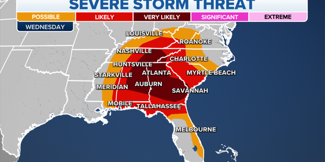 Southeastern severe storm threat