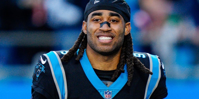 Carolina Panthers cornerback Stephon Gilmore walks off the field after a game against the New England Patriots Nov. 7, 2021, in Charlotte, N.C.