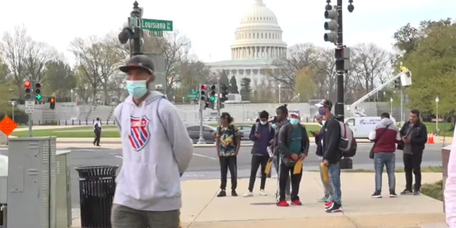 A group of migrants were bused from Texas to Washington, DC, where they were dropped off blocks from the US Capitol, Wednesday, April 13, 2022.